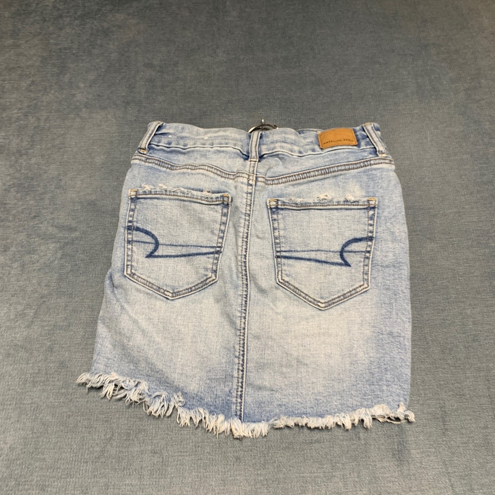 American Eagle Outfitters Mini Denim Skirt Womens‎ 0 Blue Cotton Frayed Hem